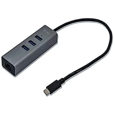Image of i tec USB C Metal 3 Port HUB with Gigabit Ethernet Adapter, 1x to RJ 45, 10/100/1000 Mbps, 3x 3.0 Port, LED, for laptop tablet PC connector, compatible Thunderbolt 3, Windows Mac Linux Android, Space Grey colour