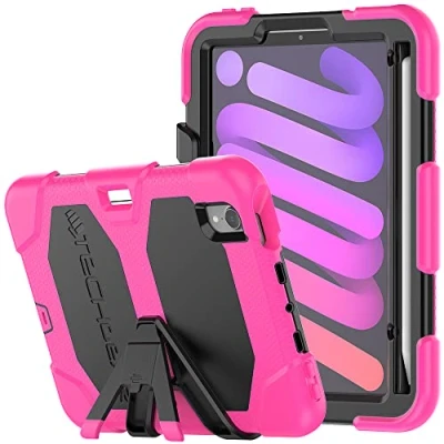 Image of TECHGEAR G SHOCK Case Designed for iPad Mini 7 2024 / 6 2021 (7th &amp; 6th Generation) Tough Rugged HEAVY DUTY Armour Shockproof with Stand Kids Schools Builders Restaurant PINK