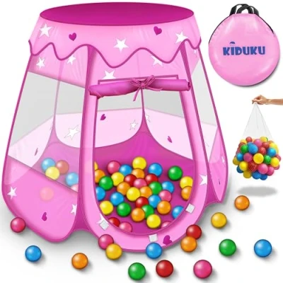 Image of KIDUKU® Childs Play Tent Pop Up + 100 Balls Carrying bag house Ball pool Castle for Indoor and Outdoor use 3 In 1 Playground Children Baby Kids (Pink)