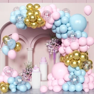 Image of Pink Blue Balloon Arch Kit,100 Pcs Gold Garland Kit with Confetti Balloons for Gender Reveal Birthday Baby Shower Wedding Engagement Anniversary Party Decorations