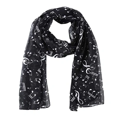 Image of JINLL Lady Musical Note Chiffon Neck Scarf Shawl Scarves Stylish Women Silk Scarf,Black
