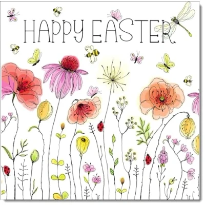 Image of doodlecards Pack of 8 Easter Cards Happy Wildflowers, Standard Square
