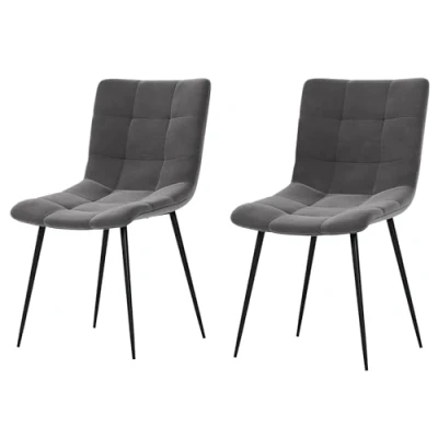 Image of Vida Designs Richton dining chairs Upholstered Velvet Fabric Seat with Black Metal Legs (2, Grey)