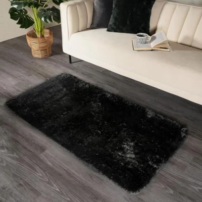 Image of Sienna Fluffy Rugs for Living Room Black, Decorative Shaggy Bedroom Comfy Ultra Soft Non Shedding Slip Rug with Thick Long Pile, 120cm x 170cm