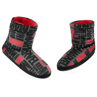 Image of Marvel Men&#039;s Slippers Plush Indoor House Shoes Warm Boot Men Teenagers Size 5 10 Non Slip Sole Gifts for Him (Grey Aop, 5/6 UK)