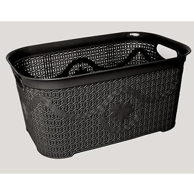 Image of 35L Large Plastic Laundry Basket Clothes Washing Hamper Rattan Knitted (Grey)