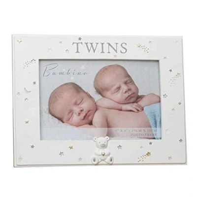 Image of Widdle Celebrations Baby 6 x 4 Photo Frame Cream Unisex Twins 1001