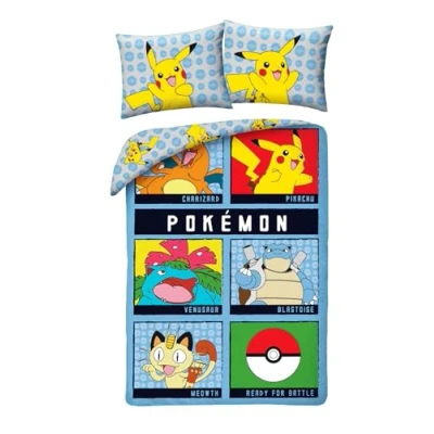 Image of Pokemon Bed Set Ready for Battle Duvet Cover 140 x 200 cm + Pillowcase 70 90 Reversible 100% Cotton Multicoloured