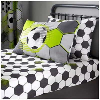 Image of GC GAVENO CAVAILIA Luxury Football Single Sheet Set, Polycotton Kids Fitted Sheets With Pillowcase, Grey