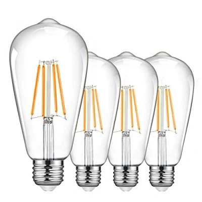 Image of TopLeder LED E27 Edison Screw Bulb, Bulb 6W (Equivalent to 60W) 2700K Warm White 800LM, Clear Glass, Non Dimmable Pack of 4