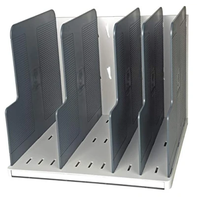 Image of Exacompta Ref 390740D Modulotop Office Vertical Sorting Rack 300 x 288 255 in Size, Suitable for A4+ Documents, 5 Dividers Provided Light Grey/Mouse Grey