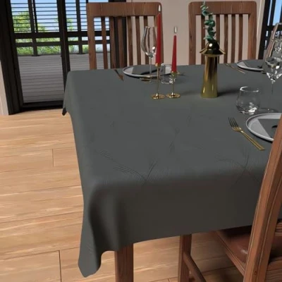 Image of Soleil d&#039;ochre Square Anti Stain Tablecloth 180 x cm Luxury Grey