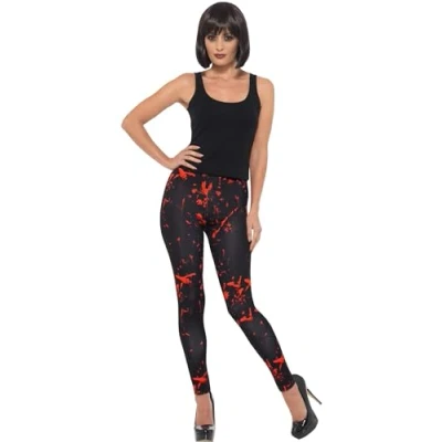 Image of Smiffys Horror Leggings, Black &amp; Red with Blood Splatter, Halloween Fancy Dress Accessory, Zombie Up Accessories