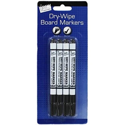 Image of Just Stationary Dry Wipe Markers Black (Pack of 4), 1001