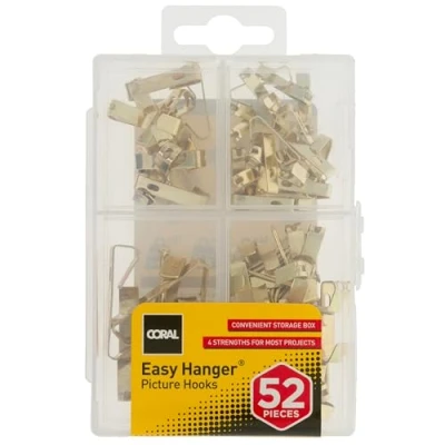 Image of CORAL 81400 Easy Hanger Assorted Picture Hook Kit for Wall Art and Mirrors with 4 Sizes 52 Piece Pack Set