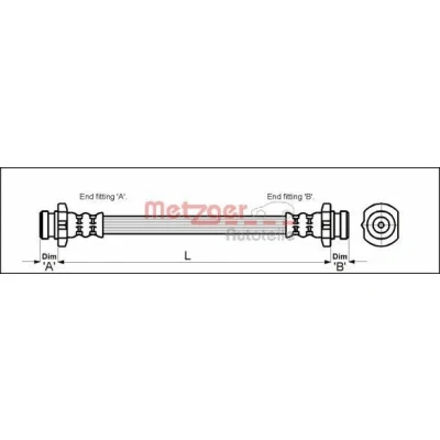 Image of 34321162616 Brake Hose METZGER 4110041 102mm M12 x 1 BMW: 5 Saloon, 7, Touring