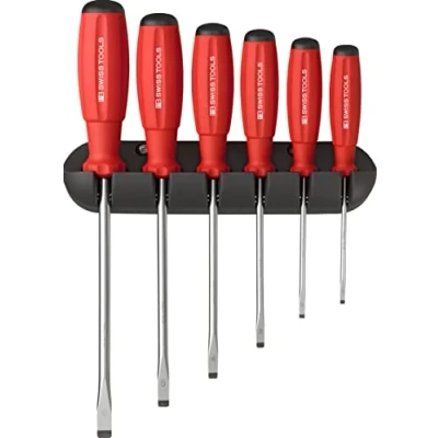 Image of PB Swiss Tools Slotted Screwdriver Set 8240 100% Made 6 Piece SwissGrip Size 1/2/3/4/5/6 Including Practical Wall Mount