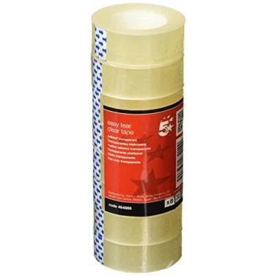 Image of 5 Star Easy Tear Clear Tape Polypropylene 40 Microns 19mmx33m [Pack 8]