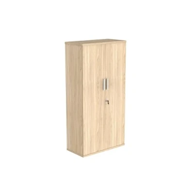 Image of Office Hippo Essentials Heavy Duty Storage Cupboard With Adjustable Shelving, Featuring 2 Lockable Doors, Suitable For Commercial Office, Home And Classroom, Canadian Oak, 40D x 80W 159.2Hcm