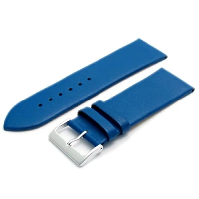 Image of Fine Calf Leather Watch Strap Band 26mm Mid Blue with Chrome (Silver Colour) Buckle. Free Spring Bars (Watch Pins)