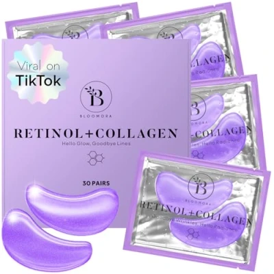 Image of BLOOMORA Retinol &amp; Collagen Under Eye Gel Patches (30 Pairs) Masks for Puffy Eyes Dark Circles Puffiness Mask Care
