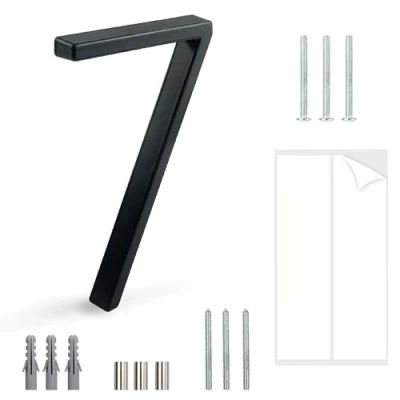 Image of HASWARE Floating House Number Sign: 5 inch Modern Door Signage Striking for Street Home Address Numerals (7, Black)