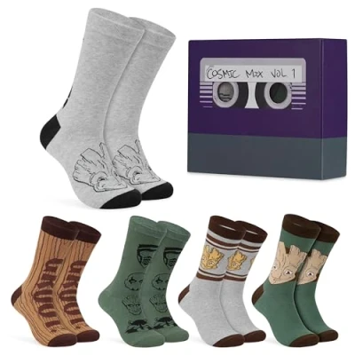 Image of Marvel Mens Calf Socks, Soft Breathable Crew Socks Pack of 5 Gifts (Beige/Multi, 6.5/10.5 UK)