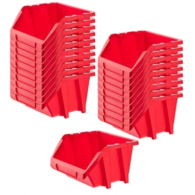 Image of KADAX Storage Bins, Plastic Organiser for Workshop and Garage, Boxes Screws Nails, Stacking Bins (Red, 118 x 98 mm, Set of 20)
