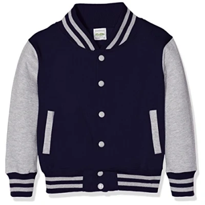 Image of AWDis Boy&#039;s Kids Varsity regular Jacket, Multicoloured (Oxford Navy/Heather Grey), Size 9 11 (Manufcturer Large)