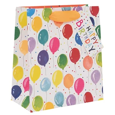 Image of Glick Luxury Gift Bag, Medium Celebration Paper Salad Birthday Balloons Wrap 200x225x100mm, Multi Colour