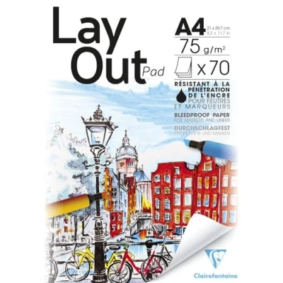 Image of Clairefontaine Ref 96533C Layout Glued Pad (70 Sheets) A4 (210 x 297mm) in Size, 75gsm Extra White Smooth Paper, Bleedproof Paper Suitable for Pens &amp; Alcohol Markers