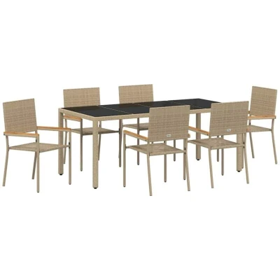 Image of vidaXL 7 Piece Garden Dining Set Beige Poly Rattan