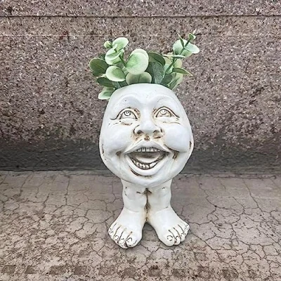 Image of GIMOCOOL Mugglys Face Statue Planter, Funny Sculpture Family Flower Vase, Creative Human Shape Pot Head Resin Plant Pot, Garden Planter for Home Outdoor Yard Decoration