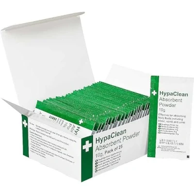 Image of Safety First Aid Group HypaClean Absorbent Powder for spillages, 10g, Pack of 25