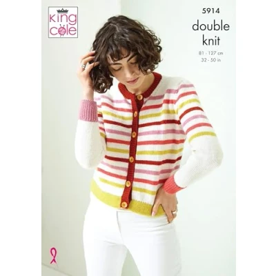 Image of King Cole Ladies Double Knit DK Knitting Pattern Striped Sweater &amp; Cardigan (5914)