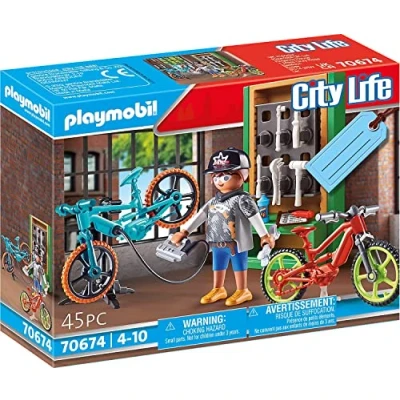 Image of Playmobil 70674 Bike Workshop Gift Set, Fun Imaginative Role Play, PlaySets Suitable for Children Ages 4+