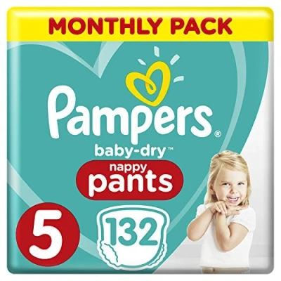Image of Pampers Baby Dry Size 5, 132 Nappy Pants, 11 23 kg/12 17 kg, Easy On for Up to 12 Hours of Breathable Dryness, Monthly Pack Packaging May Vary