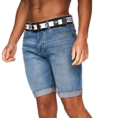Image of Crosshatch Mens Denim Jeans Shorts Cotton Summer Knee Length Pant(34,Light Wash Reester)