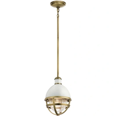 Image of Kichler Tollis Globe Pendant Ceiling Light Natural Brass &amp; White
