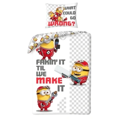 Image of Halantex Minions We Make It Bed Set Duvet Cover 140 x 200 cm with Pillowcase 70 90 100% Polyester Multi Coloured