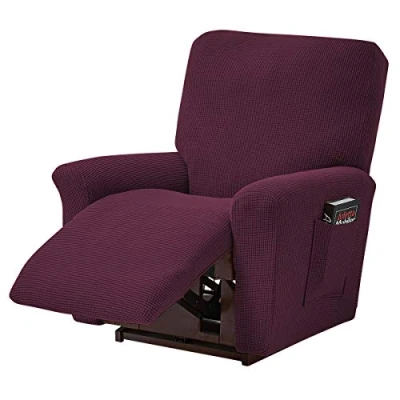 Image of ele ELEOPTION Recliner Sofa Cover, Stretch Chair Spandex Jacquard 4 Piece Cover for Lounger Chair, Relaxing Massage (Wine Red)