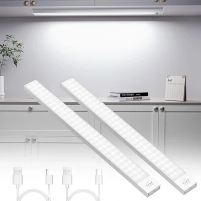 Image of OUILA Under Cabinet Light, 43cm 2500mAh Motion Sensor Lights 5000K Rechargeable USB Wireless Light Magnetic Night for Drawer, Living Room, Bedside, Kitchen, Porch 2 Pack