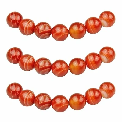 Image of MJDCB Natural Round Stone Beads 8mm Red Striped Agate Loose Gemstone for Jewelry Making Bracelet Necklace 43pcs
