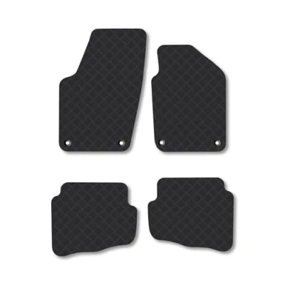 Image of Rubber Car Mats Compatible with VW Fox (2006 2012) Tailored Fit Floor Set Accessory Black Custom 4 Pieces Clips Anti Slip Backing, Heavy Duty &amp; Waterproof