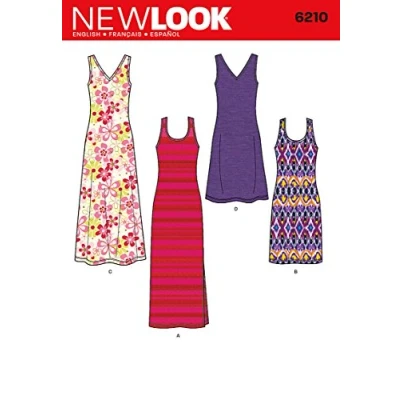 Image of Simplicity New Look Sewing Pattern 6210: Misses&#039; Knit Dress in Two Lengths, Size A (10 12 14 16 18 20 22), Chiffon, 38 50