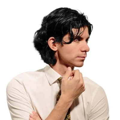 Image of TUONYIS Mens Short Black Wig Men&#039;s 70s 80s Disco Natural Synthetic Layered Wigs with Bangs for Male Halloween Party Costume Daily (black)