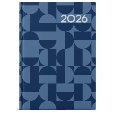 Image of 2026 A5 Week To View Diary Full Year Organiser Planner Hardback Appointment Times Diaries for Home Office School &amp; Work (Blue Geometric)