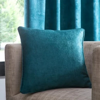 Image of Fusion Forest Green Cushion (43 x 43cm) Filling Included Piped Edge Matching Curtains Available Turquoise with Cover Included/Cushion Insert Strata Collection
