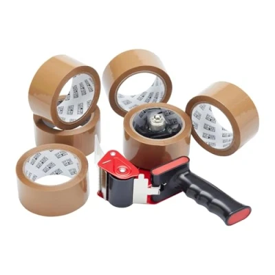 Image of Fit for The Job Tape Gun and Dispenser with 6 Rolls of Packaging Brown Ideal Packing Tape, Fragile Heavy Duty Efficient Sealing Needs