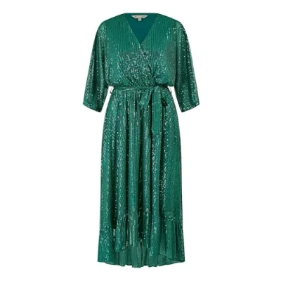 Image of Yumi Green Sequin Kimono Midi Wrap Dress 16